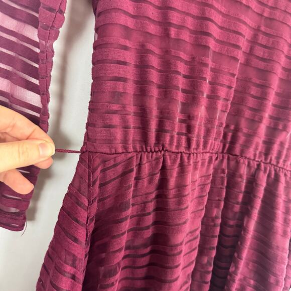 Lily Rose Burgundy Sheer Striped Dress with Scoop Neck, Medium Christmas Holiday - Picture 6 of 8